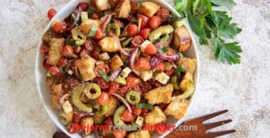 Ensalada de Pan Italiano con Aceitunas en la Freidora de Aire